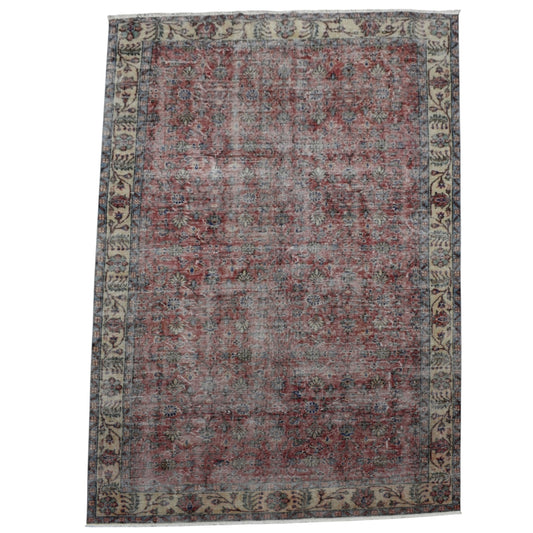 Kilim Antik El Dokuma 5m2 Çiçekli Eskitme Yün Salon Halısı 0596 - Vintage - Kırmızı
