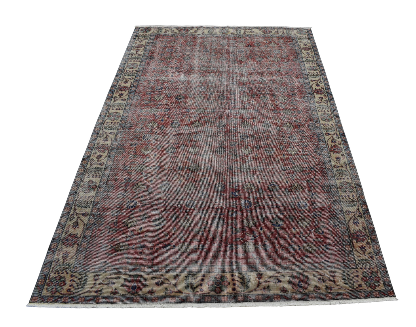 Kilim Antik El Dokuma 5m2 Çiçekli Eskitme Yün Salon Halısı 0596 - Vintage - Kırmızı