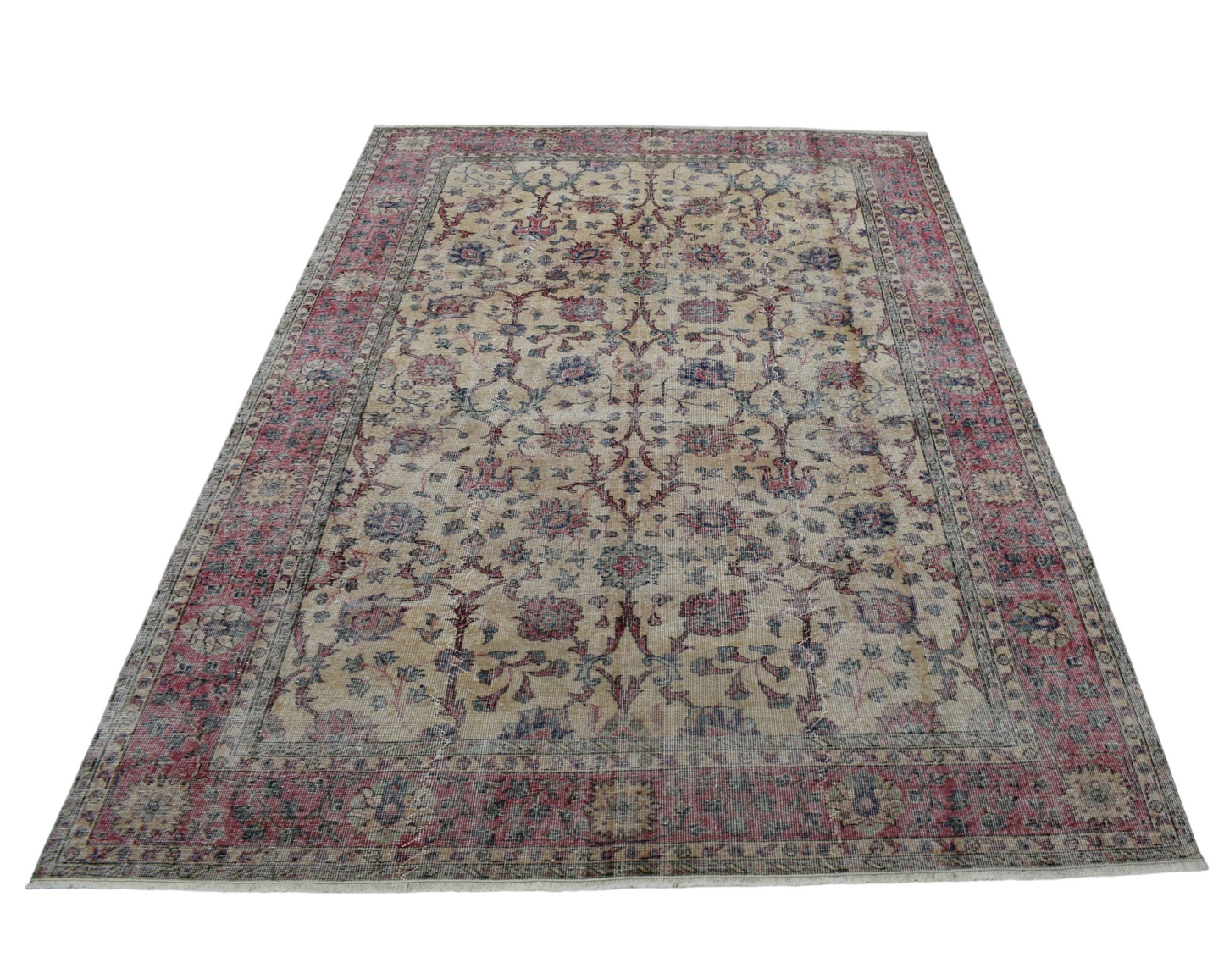 Kilim Antik El Dokuma 6m2 Çiçekli Eskitme Yün Salon Halısı 0597 - Vintage - Çok Renkli