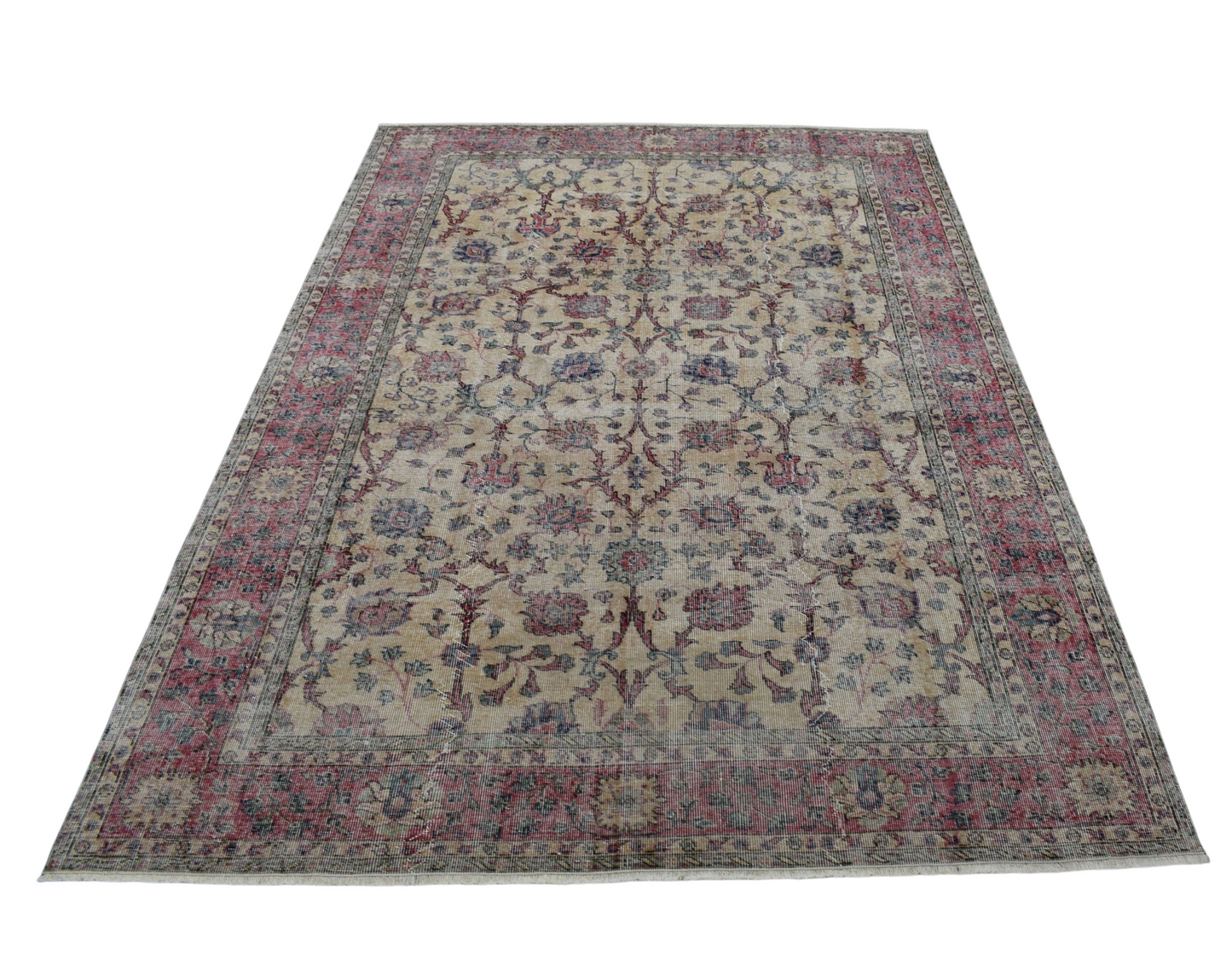 Kilim Antik El Dokuma 6m2 Çiçekli Eskitme Yün Salon Halısı 0597 - Vintage - Çok Renkli