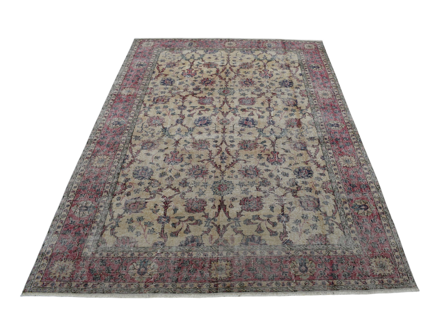 Kilim Antik El Dokuma 6m2 Çiçekli Eskitme Yün Salon Halısı 0597 - Vintage - Çok Renkli