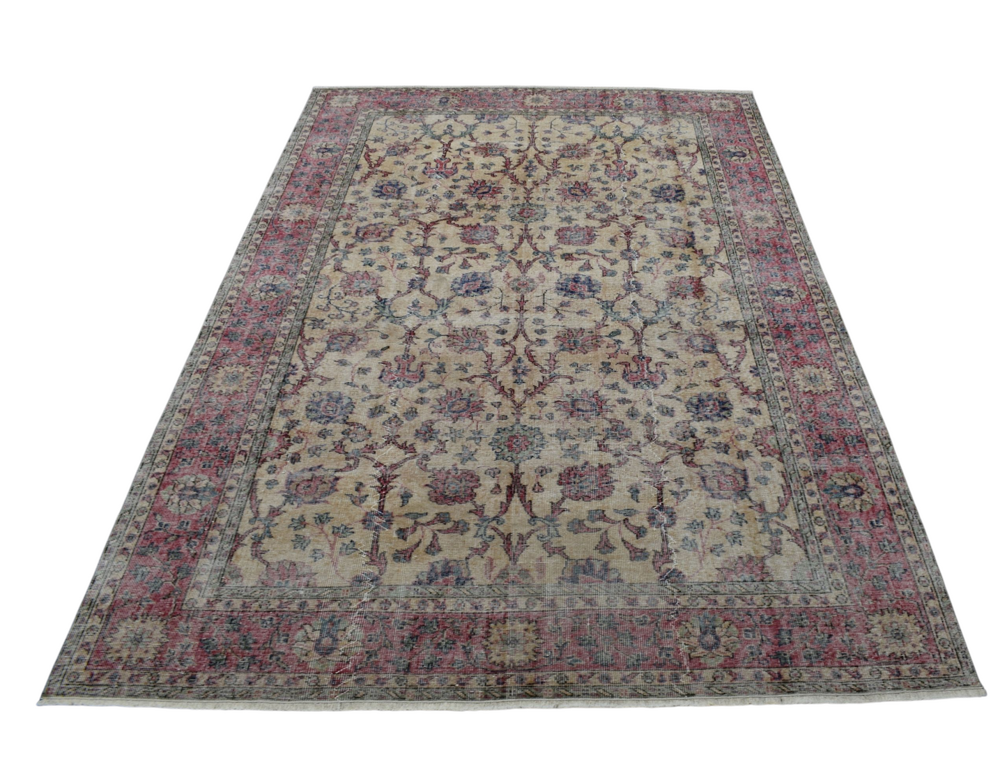 Kilim Antik El Dokuma 6m2 Çiçekli Eskitme Yün Salon Halısı 0597 - Vintage - Çok Renkli