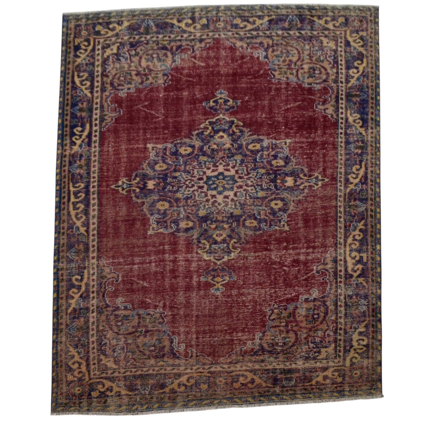 Kilim Antik 6.5m2 El Dokuma Eskitme Göbekli Yün Salon Halısı 0600 - Antika - Çok Renkli