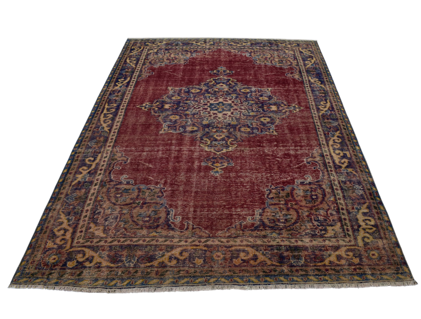 Kilim Antik 6.5m2 El Dokuma Eskitme Göbekli Yün Salon Halısı 0600 - Antika - Çok Renkli