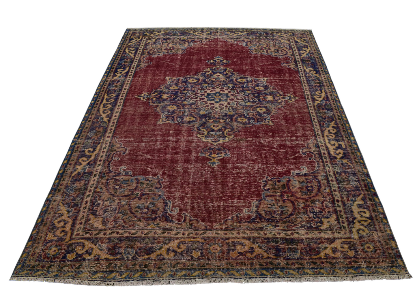 Kilim Antik 6.5m2 El Dokuma Eskitme Göbekli Yün Salon Halısı 0600 - Antika - Çok Renkli