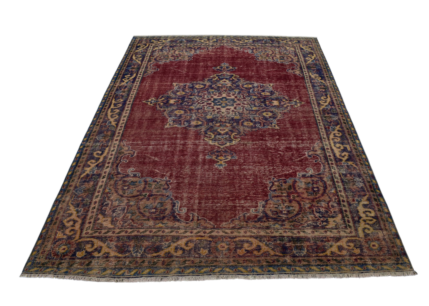Kilim Antik 6.5m2 El Dokuma Eskitme Göbekli Yün Salon Halısı 0600 - Antika - Çok Renkli