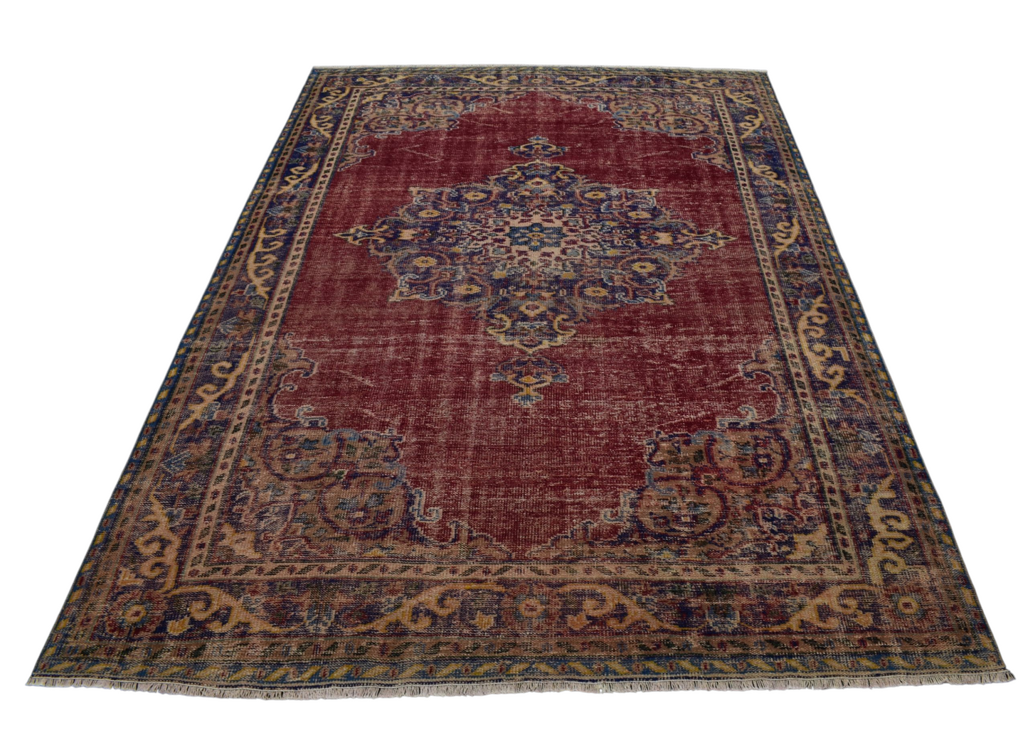 Kilim Antik 6.5m2 El Dokuma Eskitme Göbekli Yün Salon Halısı 0600 - Antika - Çok Renkli