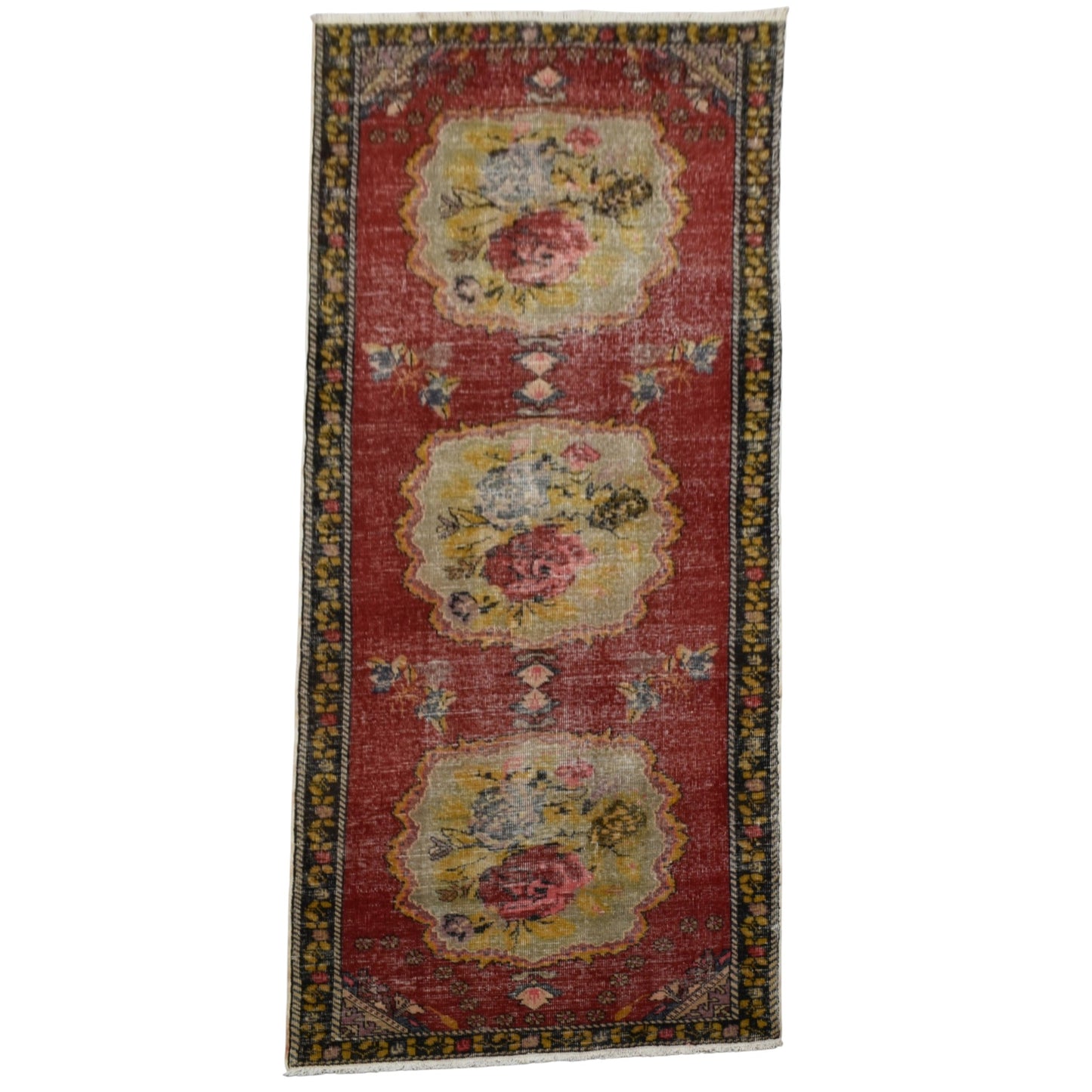 Kilim Antik El Dokuma Güllü Çiçekli Yolluk Yün Halı 0602 - Vintage - Çok Renkli
