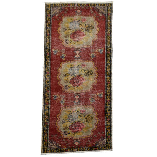 Kilim Antik El Dokuma Güllü Çiçekli Yolluk Yün Halı 0602 - Vintage - Çok Renkli