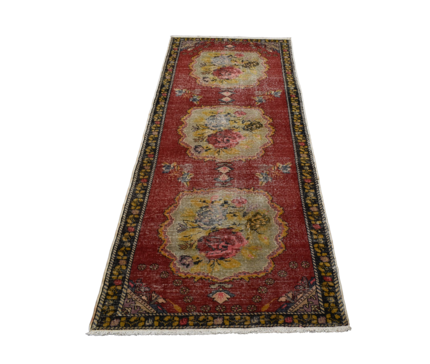 Kilim Antik El Dokuma Güllü Çiçekli Yolluk Yün Halı 0602 - Vintage - Çok Renkli