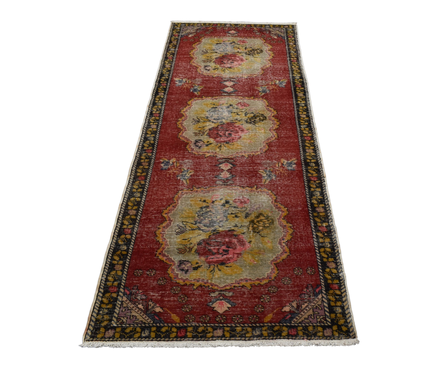 Kilim Antik El Dokuma Güllü Çiçekli Yolluk Yün Halı 0602 - Vintage - Çok Renkli