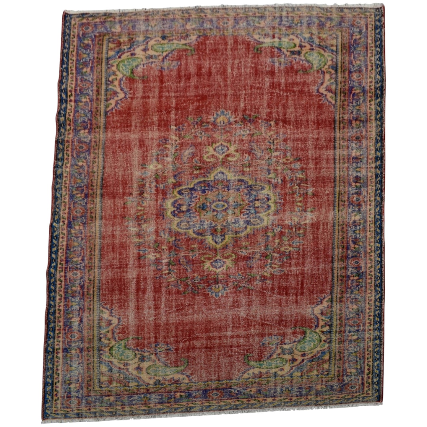 Kilim Antik El Dokuma Göbekli Eskitme Yün Salon Halısı 0604 - Vintage - Kırmızı