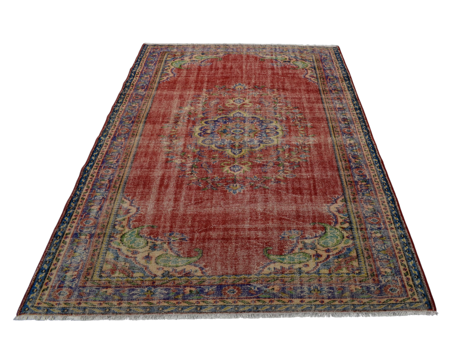 Kilim Antik El Dokuma Göbekli Eskitme Yün Salon Halısı 0604 - Vintage - Kırmızı