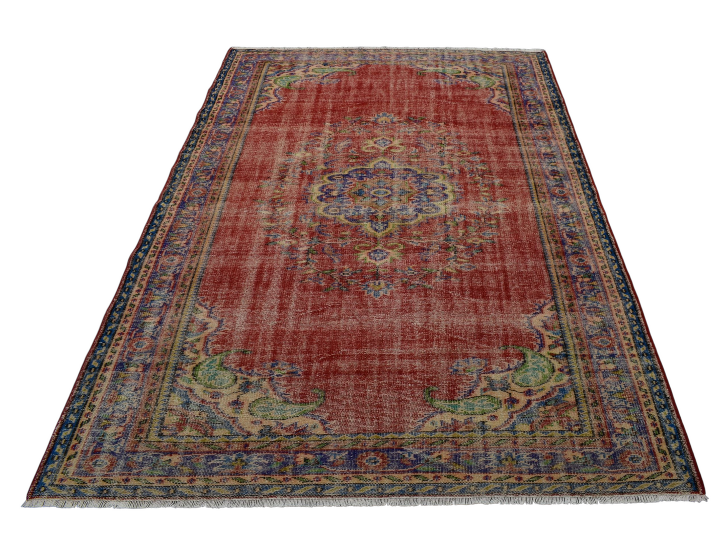 Kilim Antik El Dokuma Göbekli Eskitme Yün Salon Halısı 0604 - Vintage - Kırmızı