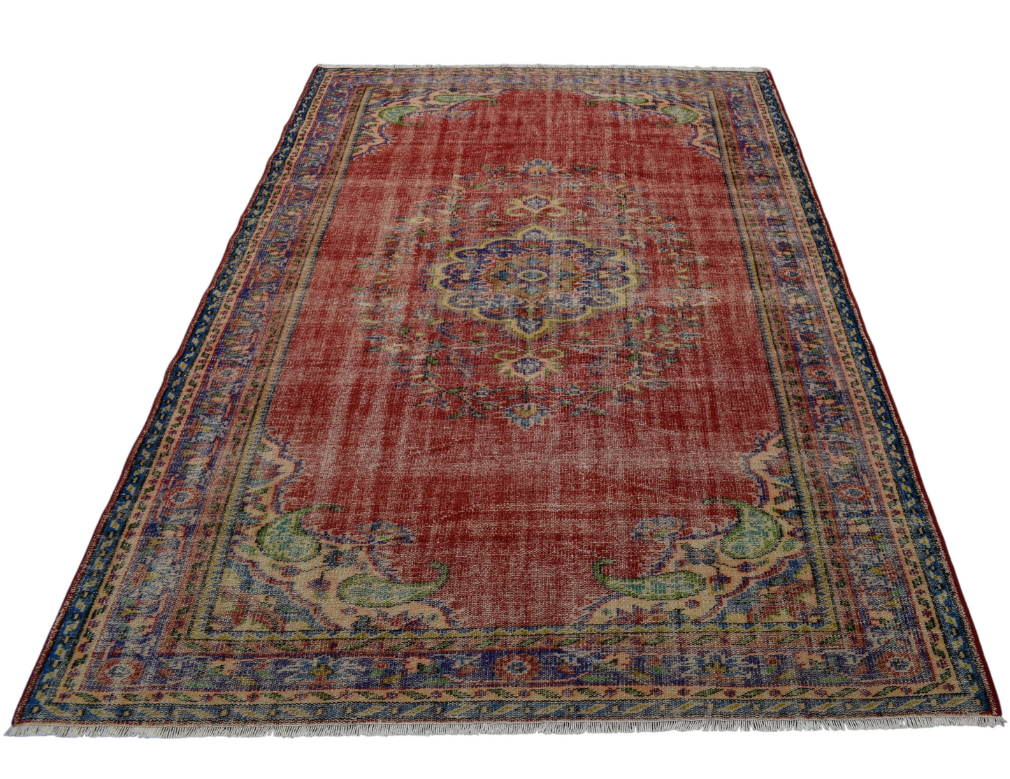 Kilim Antik El Dokuma Göbekli Eskitme Yün Salon Halısı 0604 - Vintage - Kırmızı