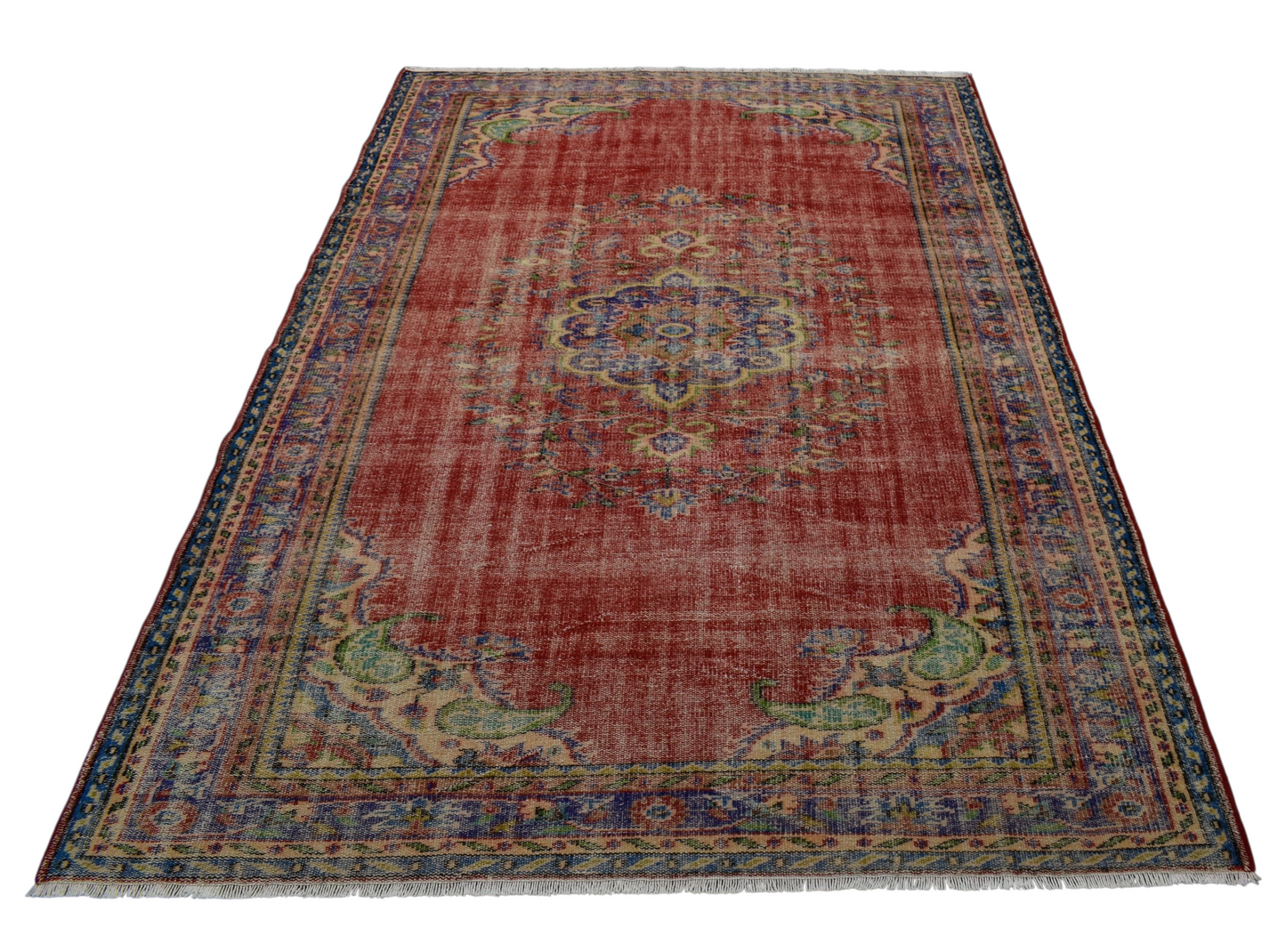 Kilim Antik El Dokuma Göbekli Eskitme Yün Salon Halısı 0604 - Vintage - Kırmızı