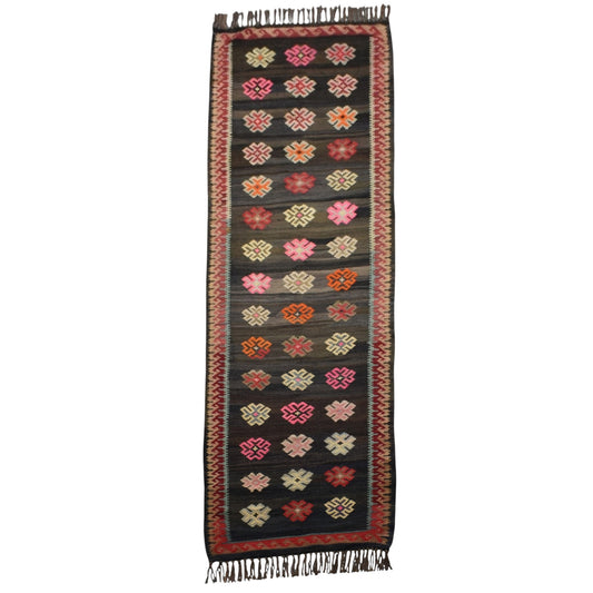 Kilim Antik El Dokuma Çiçekli Kirman Karabağ Yolluk Yün Kilim 0605 - Yeni - Çok Renkli