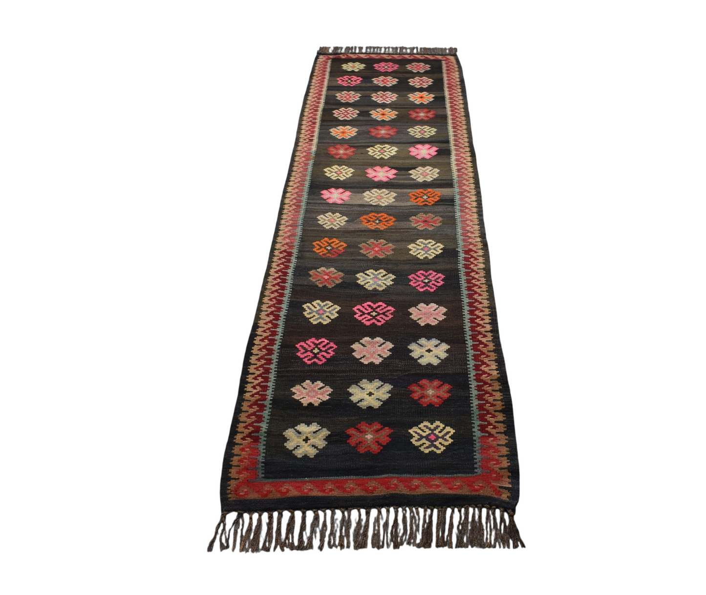 Kilim Antik El Dokuma Çiçekli Kirman Karabağ Yolluk Yün Kilim 0605 - Yeni - Çok Renkli