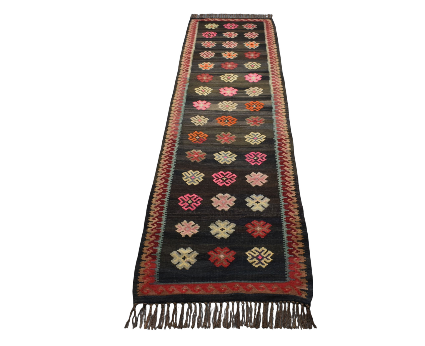 Kilim Antik El Dokuma Çiçekli Kirman Karabağ Yolluk Yün Kilim 0605 - Yeni - Çok Renkli