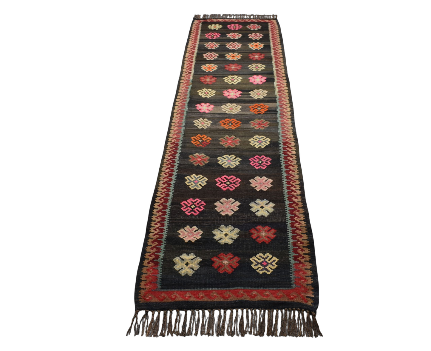 Kilim Antik El Dokuma Çiçekli Kirman Karabağ Yolluk Yün Kilim 0605 - Yeni - Çok Renkli