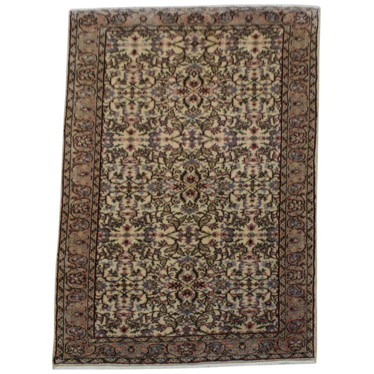 Kilim Antik El Dokuma Çiçekli İzmir Foça Yün Halı 0608 - Yeni - Krem Bej