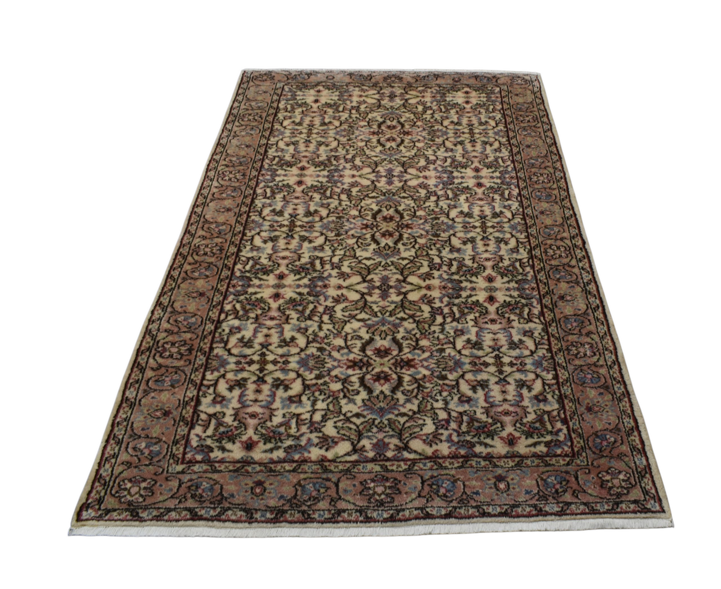 Kilim Antik El Dokuma Çiçekli İzmir Foça Yün Halı 0608 - Yeni - Krem Bej