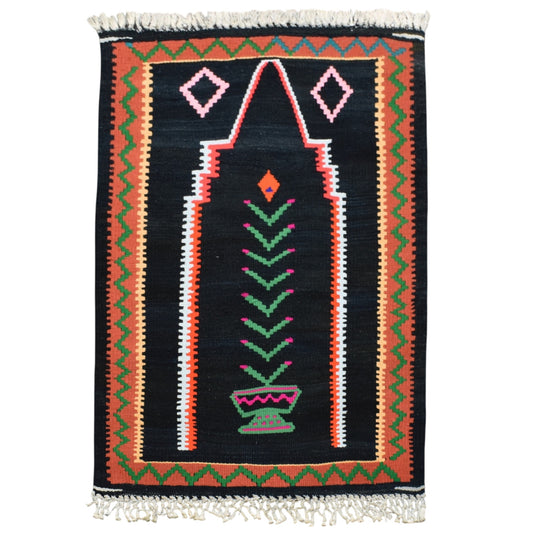 Kilim Antik El Dokuması Bayburt Seccade Mihraplı Kilim 0621 - Yeni - Siyah