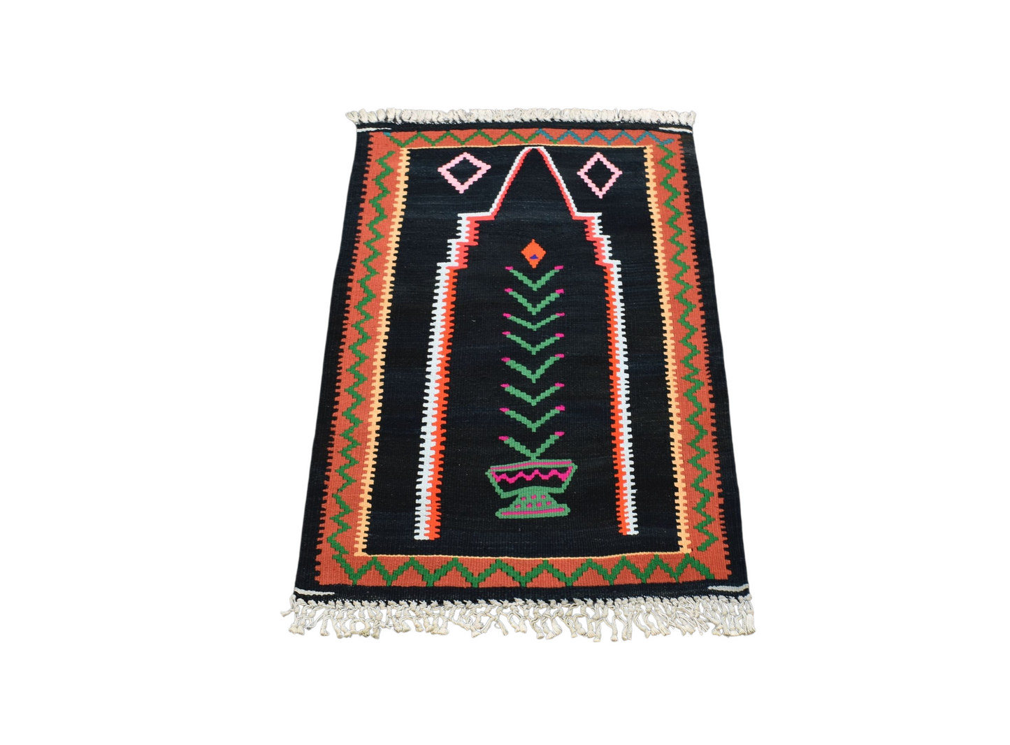 Kilim Antik El Dokuması Bayburt Seccade Mihraplı Kilim 0621 - Yeni - Siyah