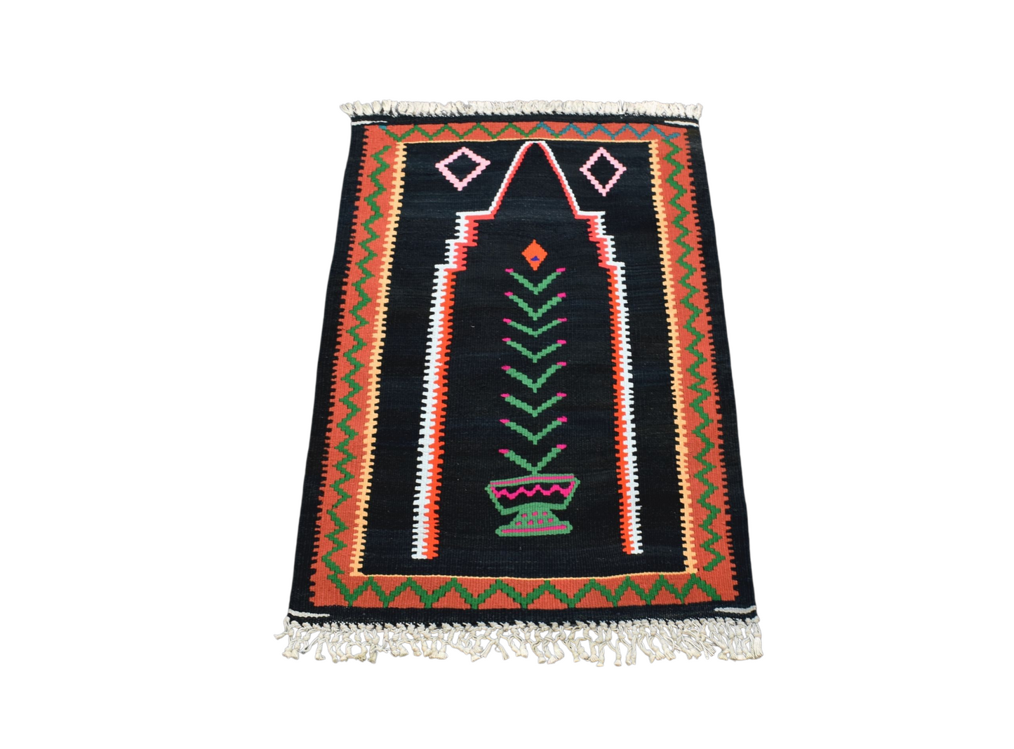Kilim Antik El Dokuması Bayburt Seccade Mihraplı Kilim 0621 - Yeni - Siyah