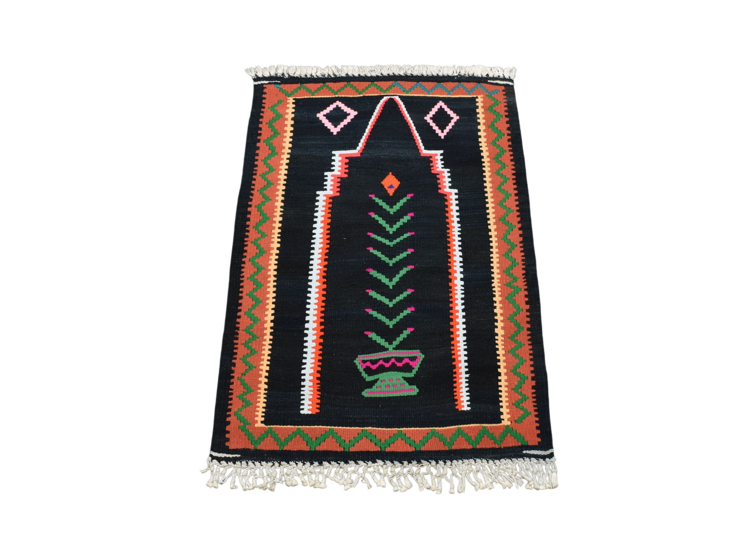 Kilim Antik El Dokuması Bayburt Seccade Mihraplı Kilim 0621 - Yeni - Siyah