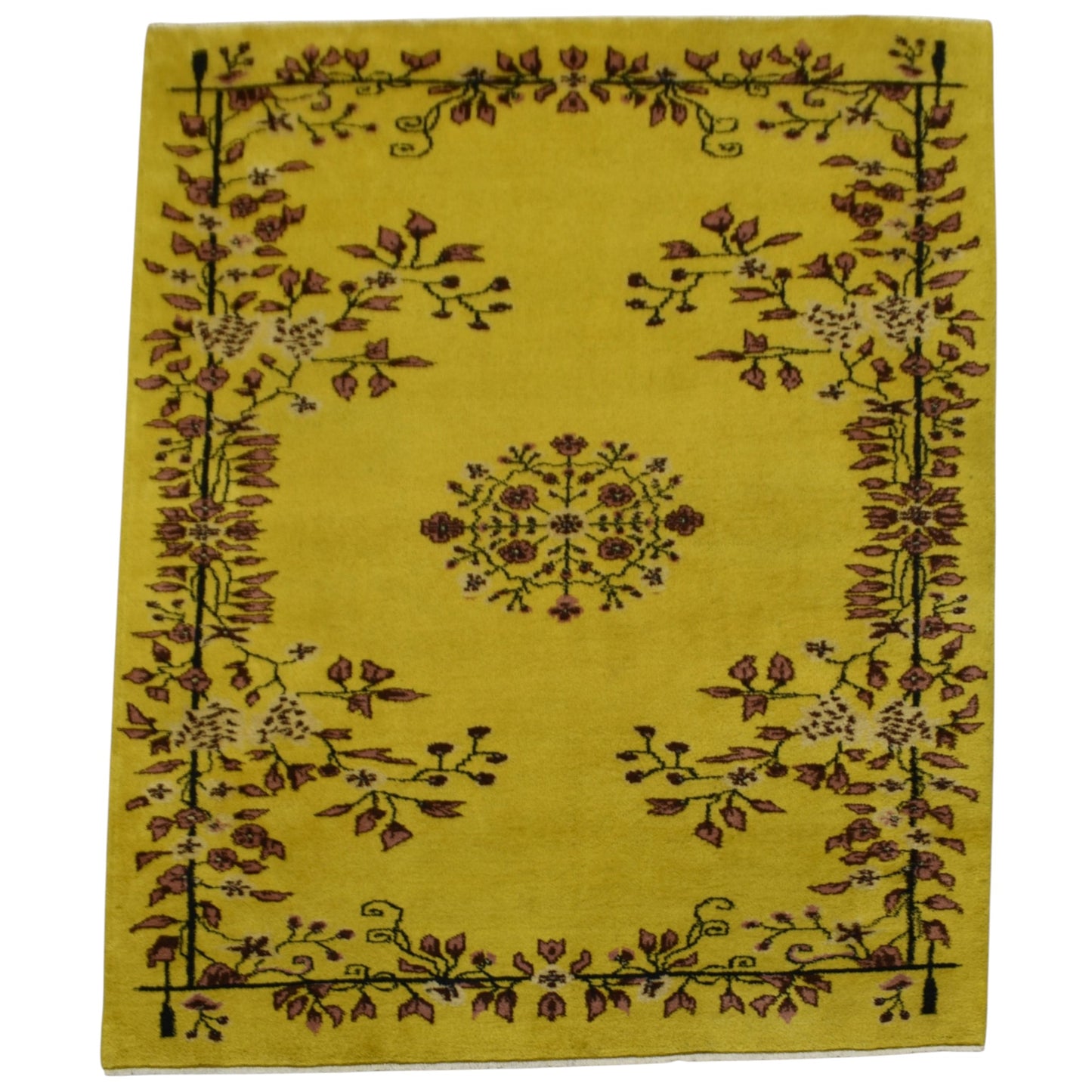 Kilim Antik El Dokuma Çiçekli Göbekli Yün Halı 0629 - Yeni - Sarı