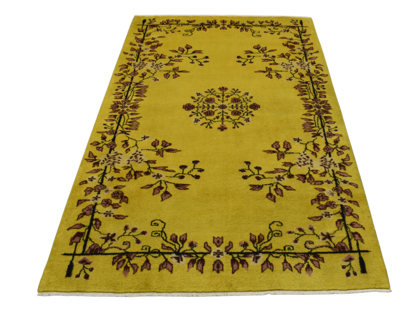 Kilim Antik El Dokuma Çiçekli Göbekli Yün Halı 0629 - Yeni - Sarı