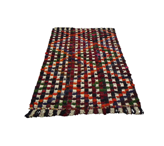 Kilim Antik El Dokuma Yün Ekoseli Ponponlu Tülü Konya Yörük Kilimi 0063 - Yeni - Çok Renkli