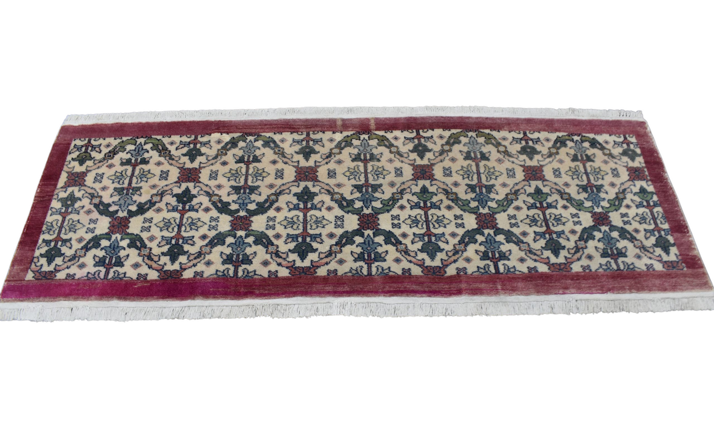 Kilim Antik El Dokuma Eskitme Pastel Çiçekli Yolluk Yün Halı 0647 - Vintage - Çok Renkli