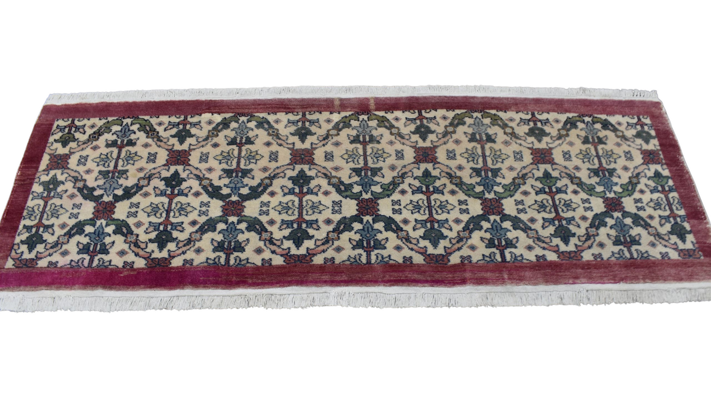 Kilim Antik El Dokuma Eskitme Pastel Çiçekli Yolluk Yün Halı 0647 - Vintage - Çok Renkli