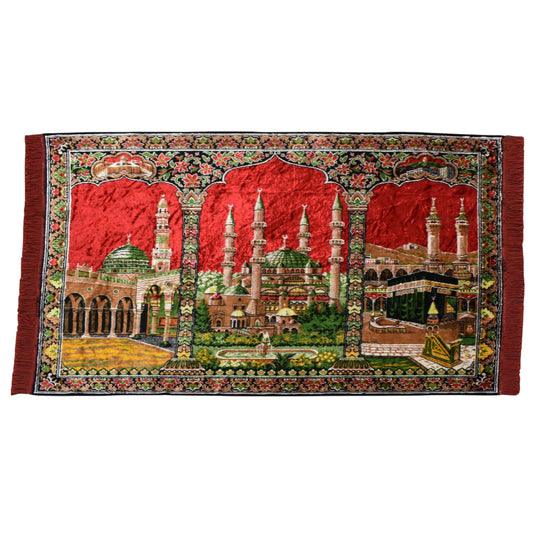 Kilim Antik Manzara Kutsal Belde Tasvirli Camili Duvar Halısı 0649 - Yeni - Kırmızı