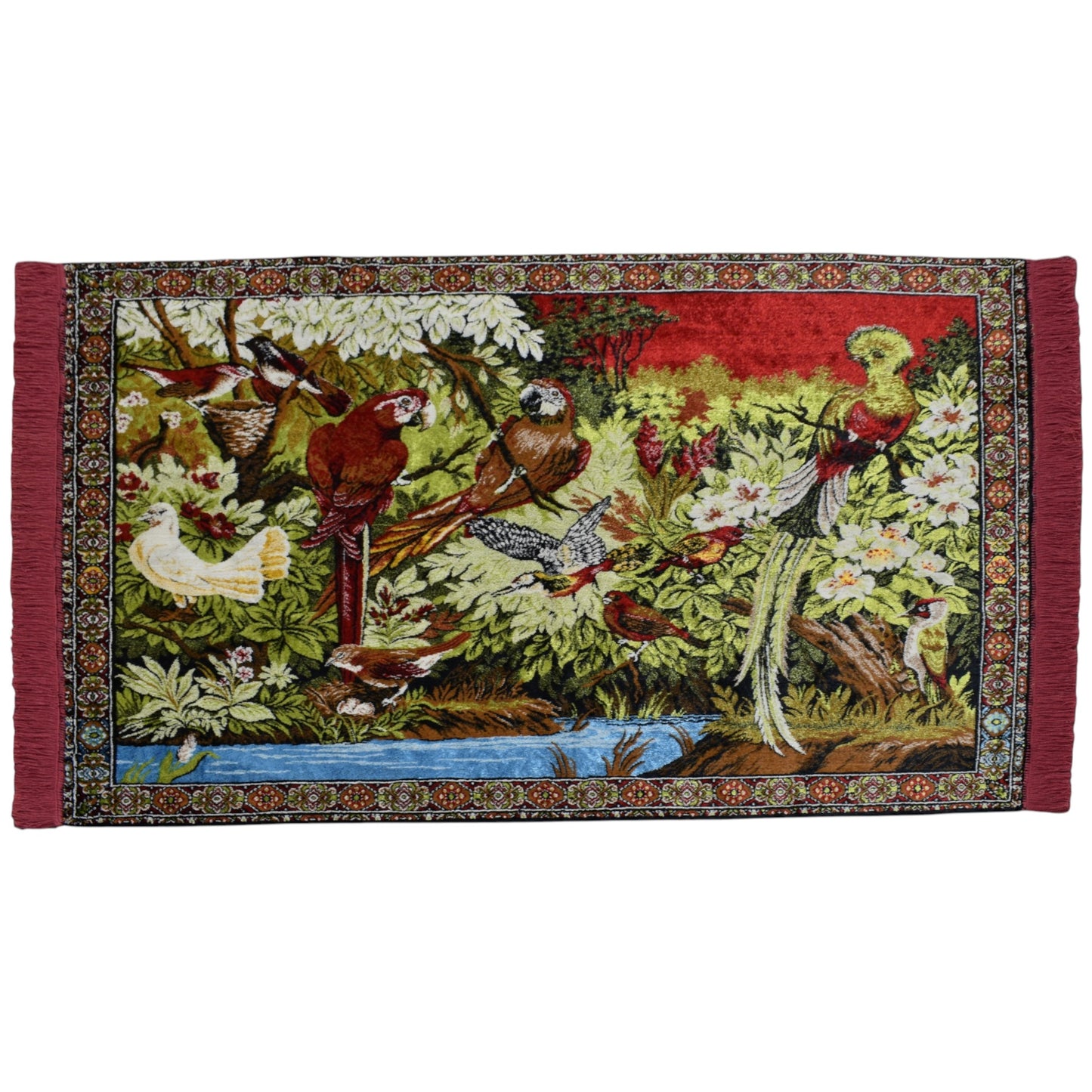 Kilim Antik Orman Tasvirli Papağan Kuş Temalı Duvar Halısı 0652 - Yeni - Çok Renkli
