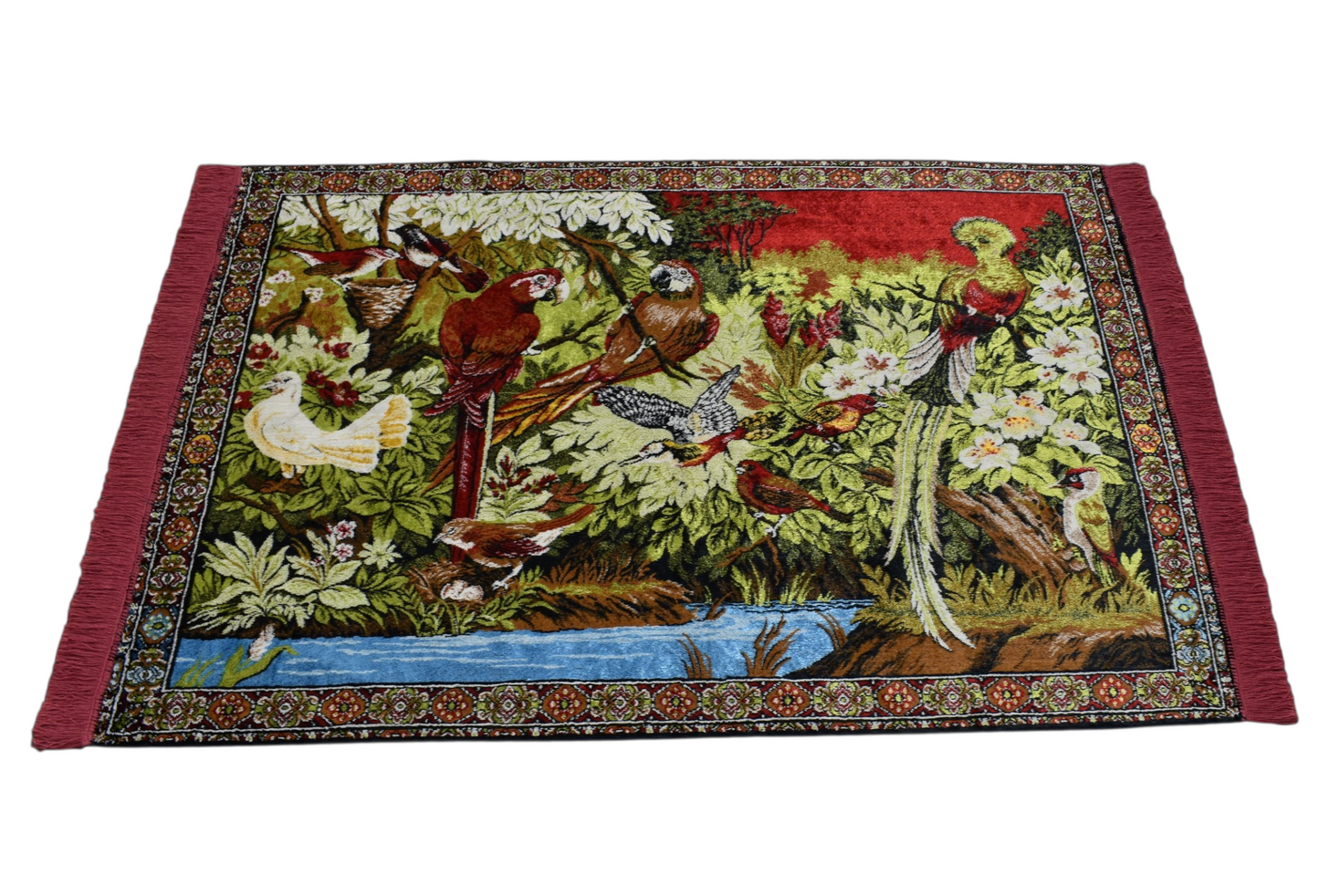 Kilim Antik Orman Tasvirli Papağan Kuş Temalı Duvar Halısı 0652 - Yeni - Çok Renkli