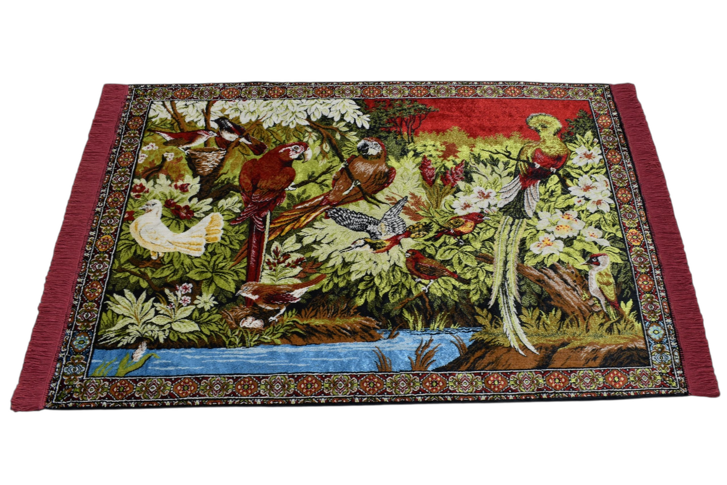 Kilim Antik Orman Tasvirli Papağan Kuş Temalı Duvar Halısı 0652 - Yeni - Çok Renkli