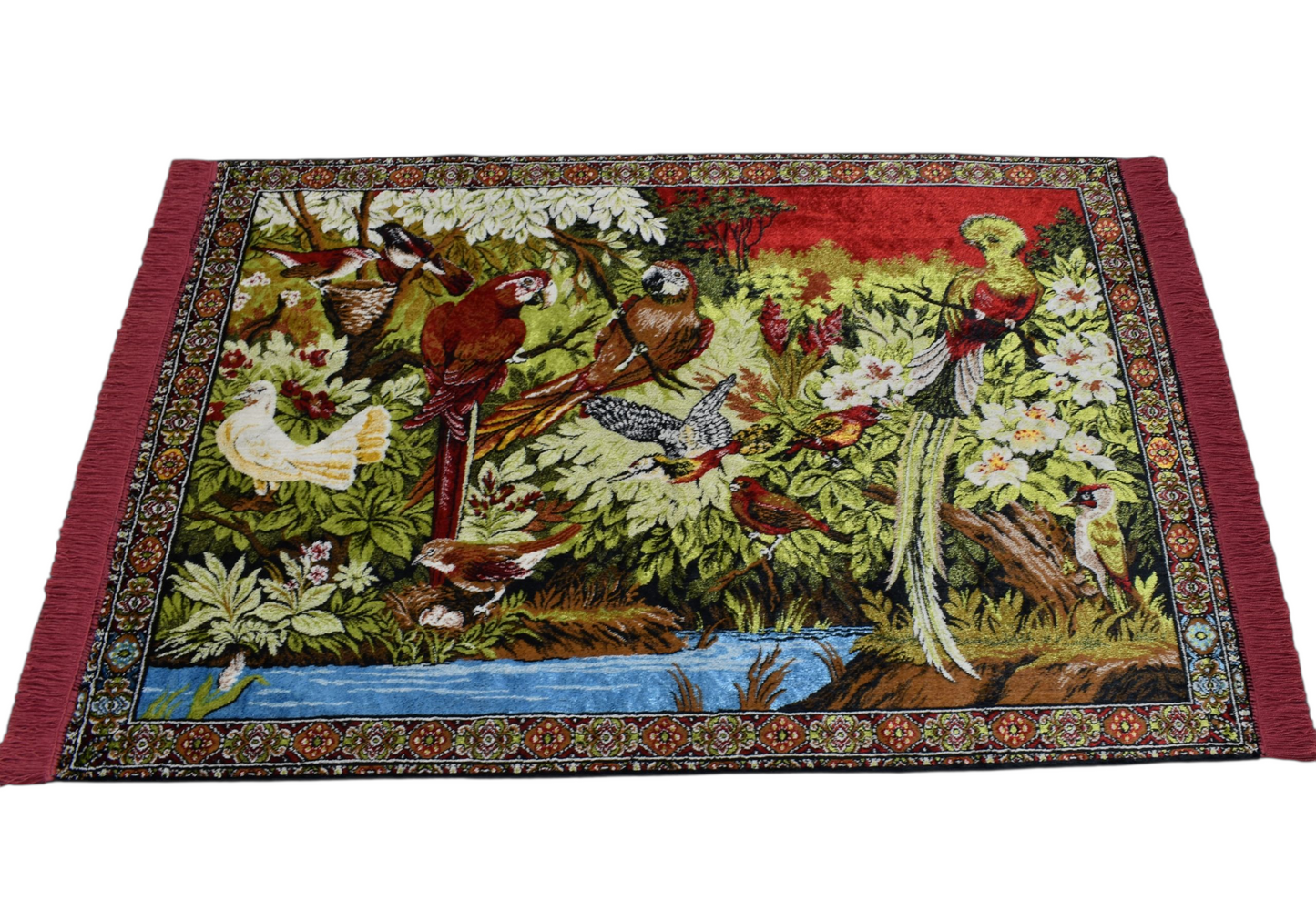 Kilim Antik Orman Tasvirli Papağan Kuş Temalı Duvar Halısı 0652 - Yeni - Çok Renkli