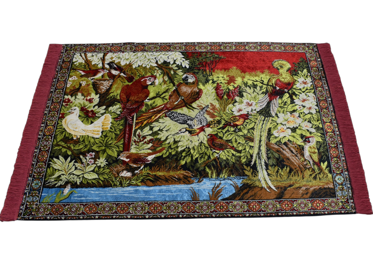 Kilim Antik Orman Tasvirli Papağan Kuş Temalı Duvar Halısı 0652 - Yeni - Çok Renkli