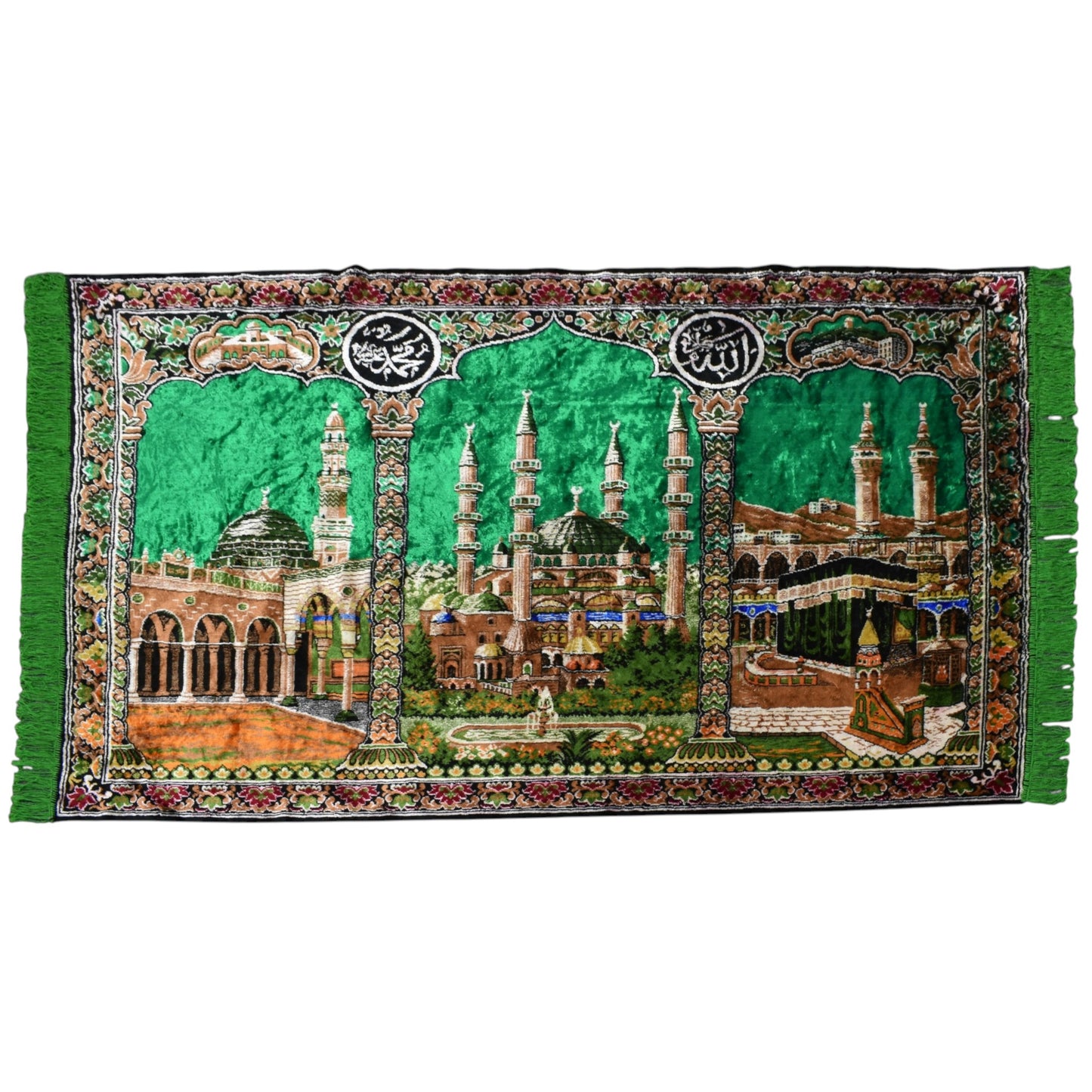 Kilim Antik Manzara Kutsal Belde Tasvirli Yeşil Duvar Halısı 0654 - Yeni - Çok Renkli