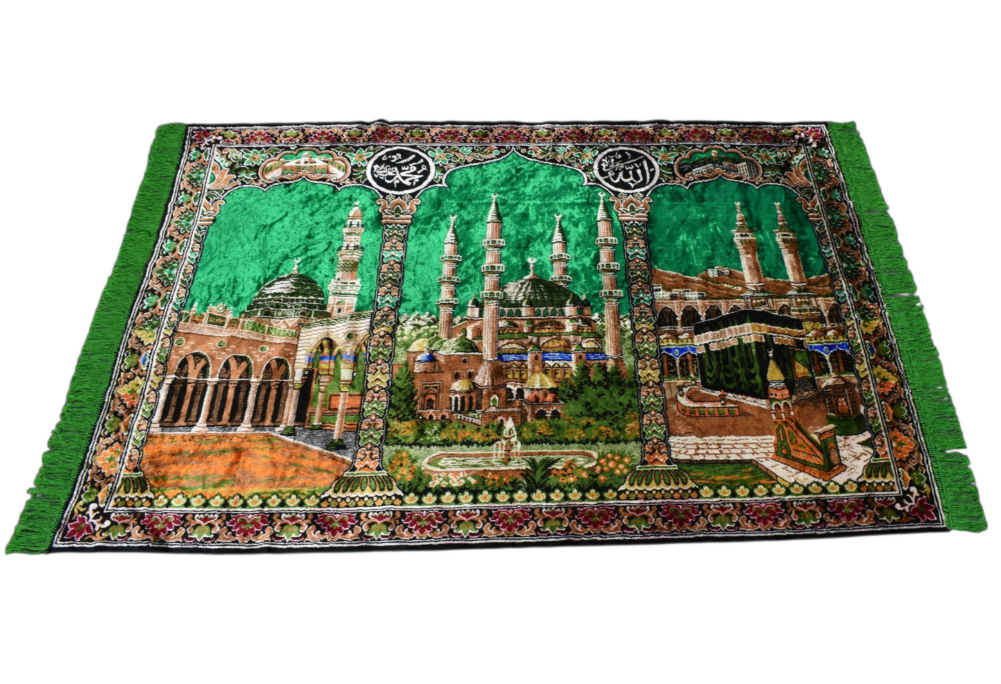 Kilim Antik Manzara Kutsal Belde Tasvirli Yeşil Duvar Halısı 0654 - Yeni - Çok Renkli