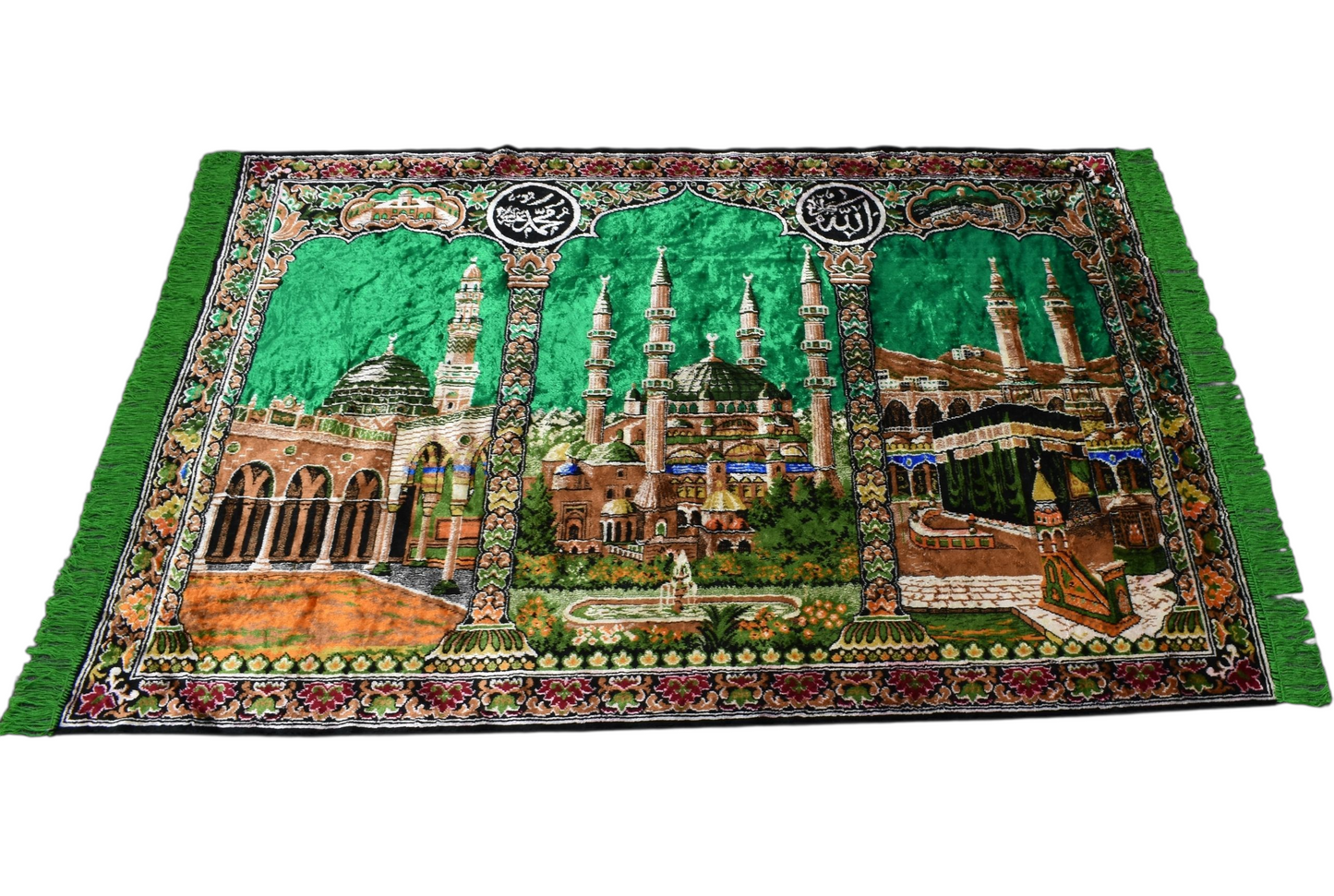 Kilim Antik Manzara Kutsal Belde Tasvirli Yeşil Duvar Halısı 0654 - Yeni - Çok Renkli