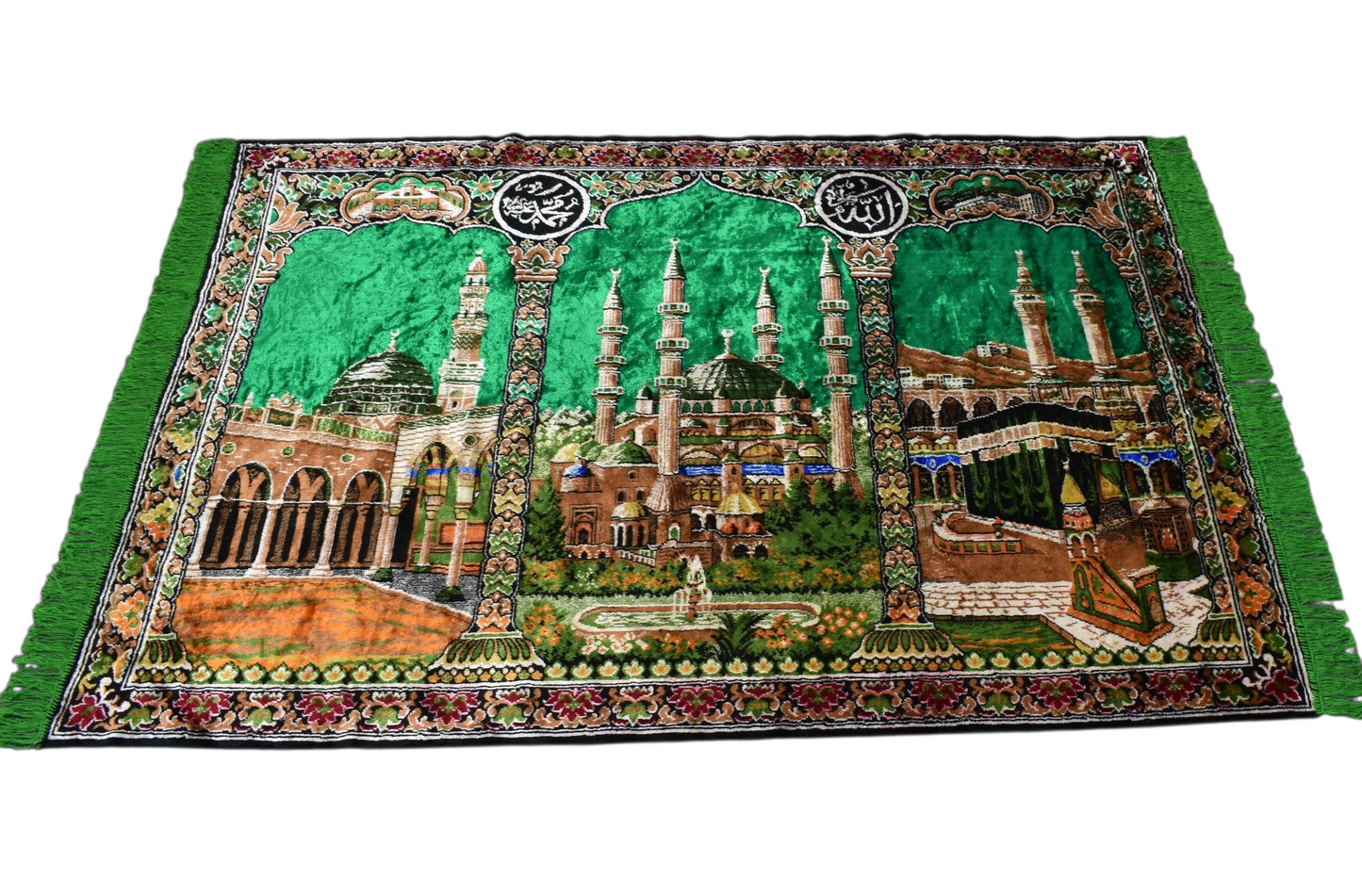 Kilim Antik Manzara Kutsal Belde Tasvirli Yeşil Duvar Halısı 0654 - Yeni - Çok Renkli