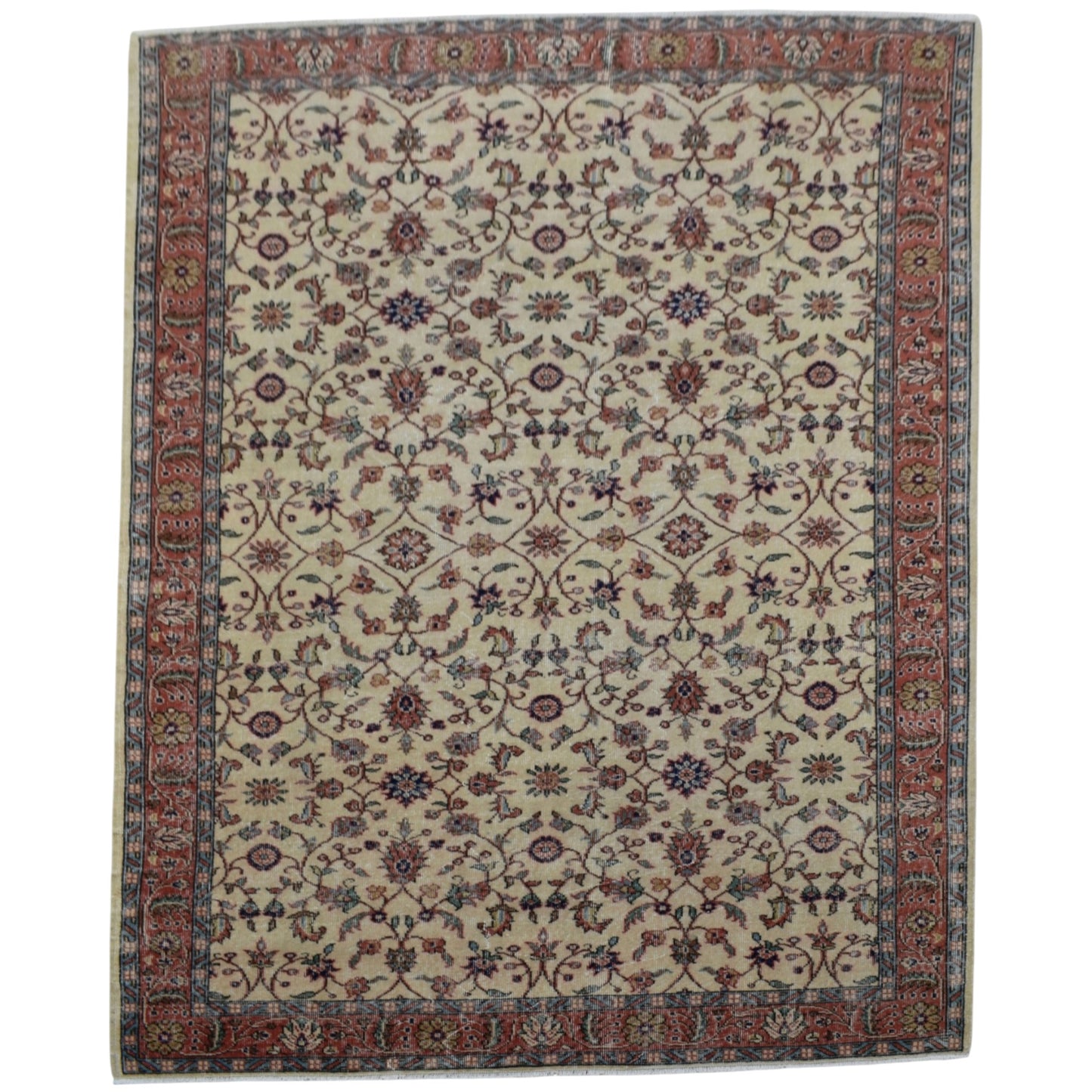 Kilim Antik 6m2 El Dokuma Eskitme Çiçekli Pastel Yün Salon Halısı 0660 - Vintage - Çok Renkli