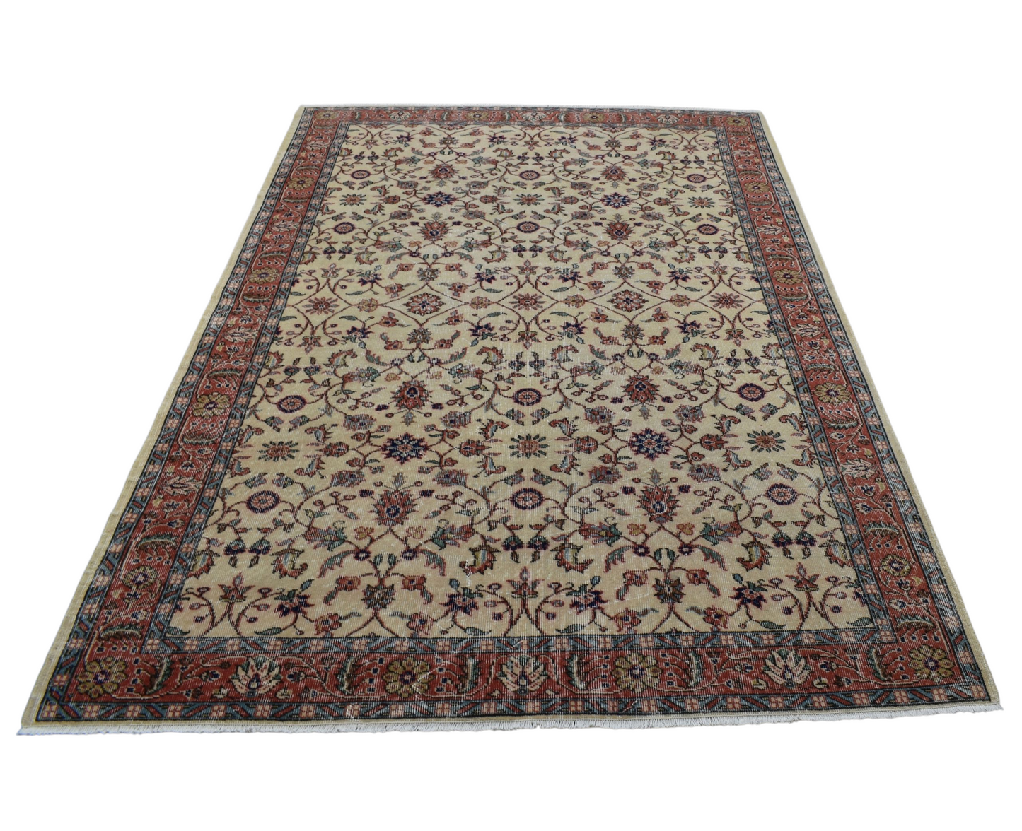 Kilim Antik 6m2 El Dokuma Eskitme Çiçekli Pastel Yün Salon Halısı 0660 - Vintage - Çok Renkli