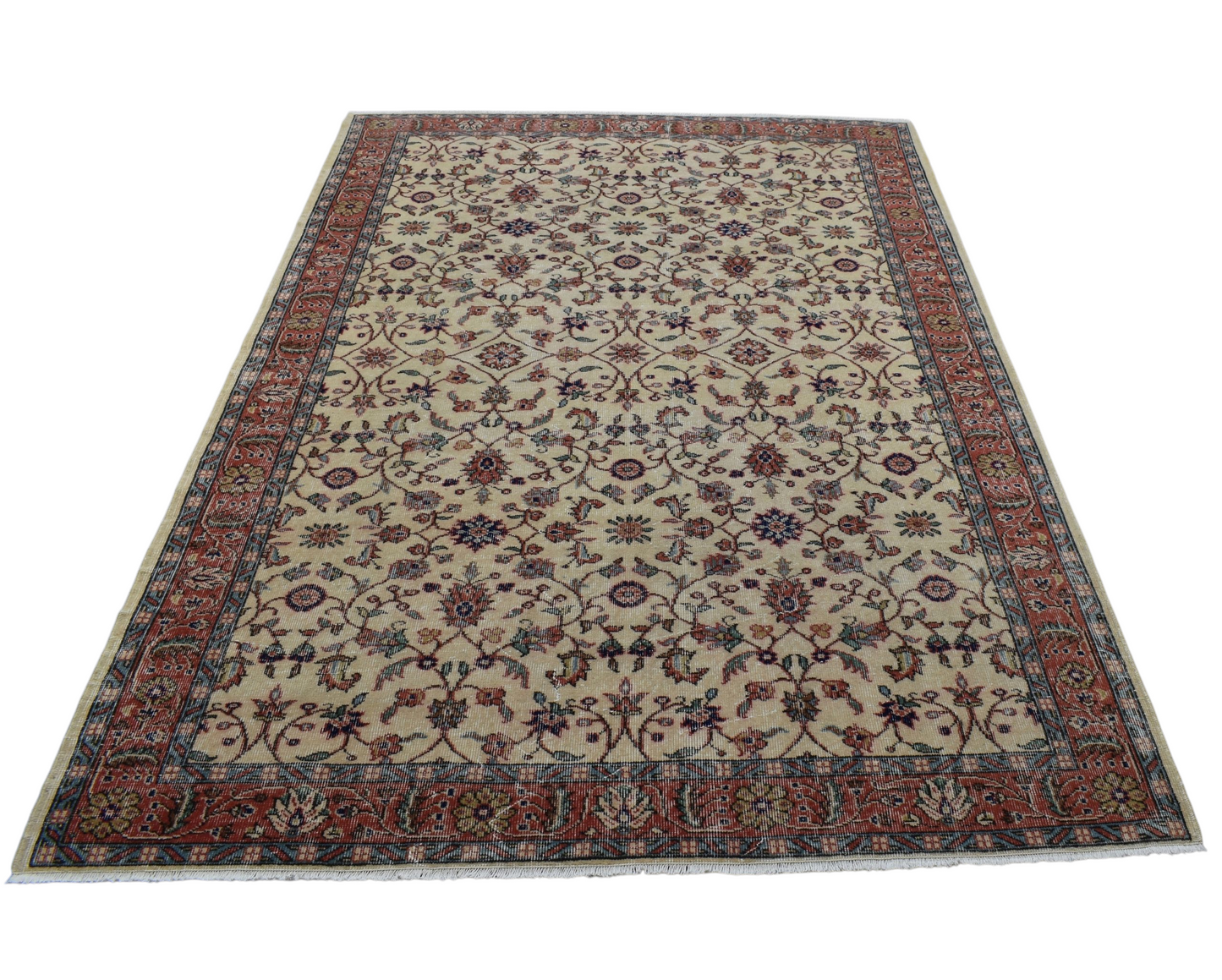 Kilim Antik 6m2 El Dokuma Eskitme Çiçekli Pastel Yün Salon Halısı 0660 - Vintage - Çok Renkli