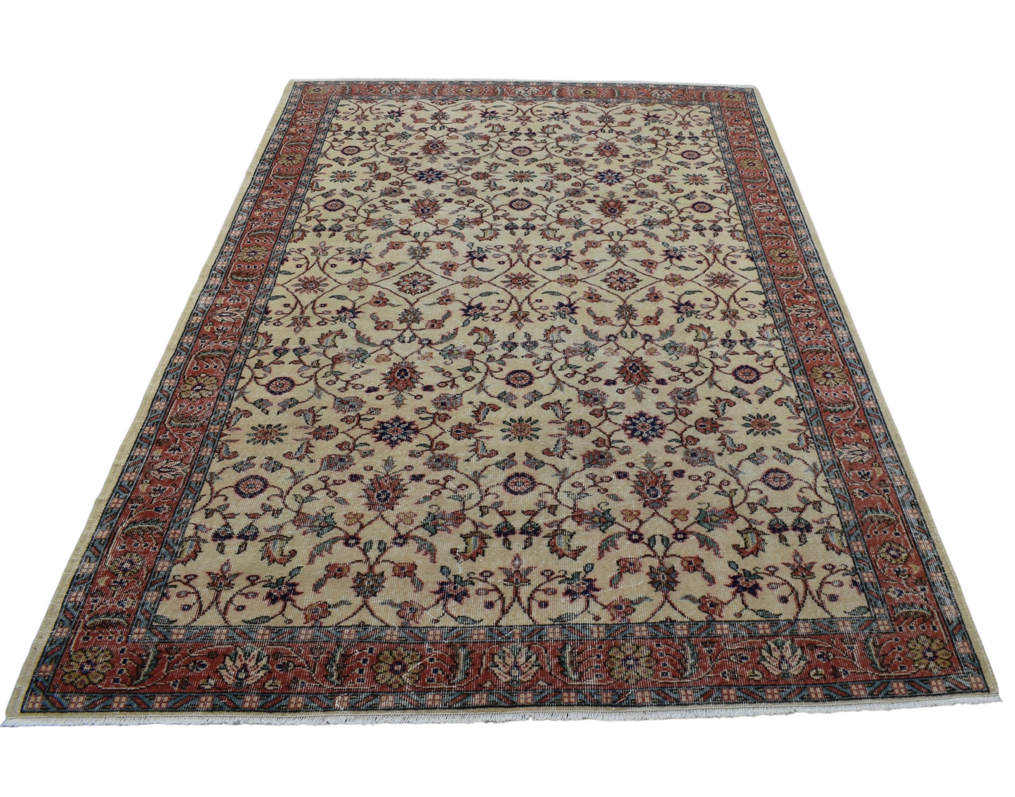 Kilim Antik 6m2 El Dokuma Eskitme Çiçekli Pastel Yün Salon Halısı 0660 - Vintage - Çok Renkli