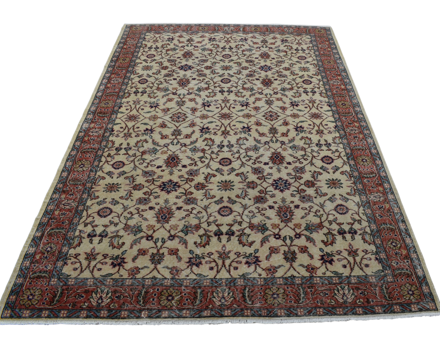 Kilim Antik 6m2 El Dokuma Eskitme Çiçekli Pastel Yün Salon Halısı 0660 - Vintage - Çok Renkli